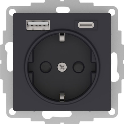 Розетка 16А c 2 USB A+С 5В/2,4А/3,0А 2х5В/1,5А механизм Schneider Electric AtlasDesign Карбон Systeme Electric AtlasDesign ATN001032