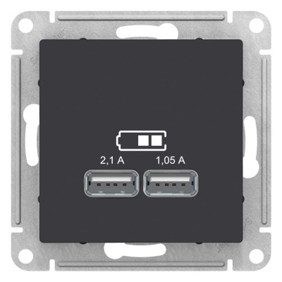 Розетка USB 5В 1 порт x 2,1A 2 порта х 1,05A механизм Schneider Electric AtlasDesign Карбон Systeme Electric AtlasDesign ATN001033
