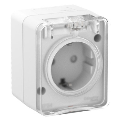 Розетка с/з со шторками 16А 250B IP54 Schneider Electric AtlasDesign Profi54 Белый Systeme Electric AtlasDesign Profi54 ATN540145