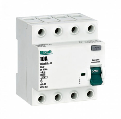 УЗО-03 4P 10А 100mA тип A 6кА DEKraft ВДТ DEKraft ВДТ 14294DEK
