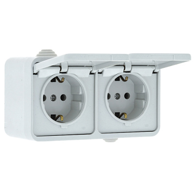 Блок розетка-розетка 16A с заземлением с крышкой IP44 EKF PROxima Прага Белый EKF Прага EKRR16-050-10-440