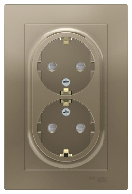 Розетка двойная с заземлением со шторками 16A в сборе Schneider Electric AtlasDesign Шампань Systeme Electric AtlasDesign ATN000526