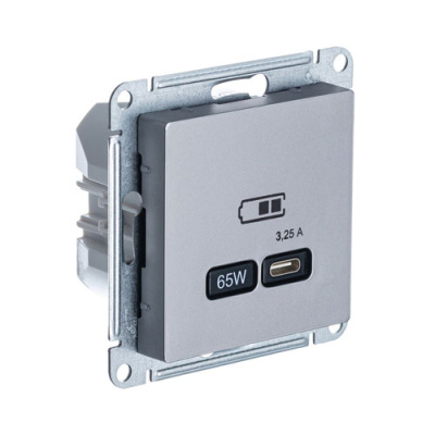 Розетка USB тип-C 65W высокоскор.заряд. QC PD механизм Schneider Electric AtlasDesign Сталь Systeme Electric AtlasDesign ATN000927