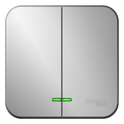 Выключатель 2-клавишный накладного монтажа с подсветкой 10A 250B Systeme Electric Blanca Алюминий Systeme Electric Blanca BLNVA105103