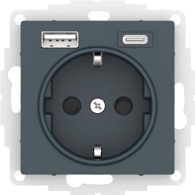 Розетка 16А c 2 USB A+C 5В/2,4А/3,0А 2х5В/1,5А механизм Schneider Electric AtlasDesign Изумруд Systeme Electric AtlasDesign ATN000832