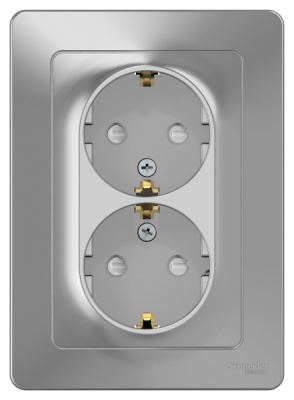 Розетка двойная с заземлением со шторками скрытой установки 16A 250В Systeme Electric Blanca Алюминий Systeme Electric Blanca BLNRS001123