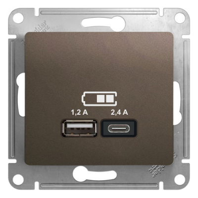 Розетка USB A+С, 5В/2,4А 2х5В/1,2 А механизм Systeme Electric Glossa Шоколад Systeme Electric Glossa GSL000839
