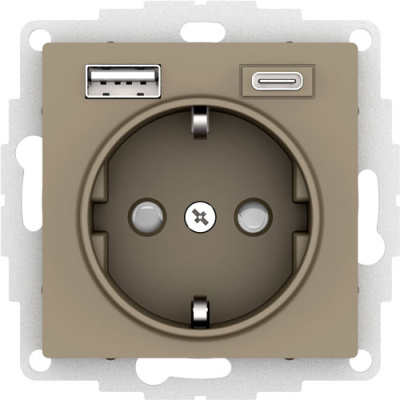 Розетка 16А c 2 USB A+C 5В/2,4А/3,0А 2х5В/1,5А механизм Schneider Electric AtlasDesign Шампань Systeme Electric AtlasDesign ATN000532
