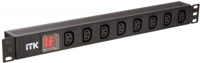 8 розеток C13 с LED выкл 1U вх. C14, без шнура ITK PDU ITK  PH12-8C133