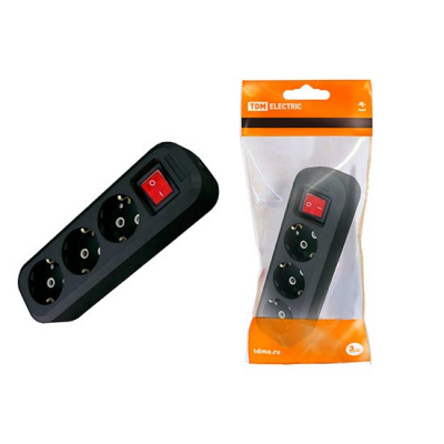 Колодка розеточная с выключателем 3 гнезда с заземлением 16A 250V IP20 черная TDM TDM ELECTRIC  SQ1806-0117