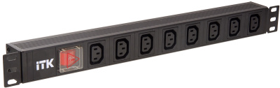 7 розеток C13 с LED выкл 1U вх. C14, без шнура ITK PDU ITK  PH12-7C133