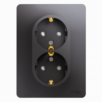 Розетка двойная с заземлением со шторками 16A 250В в сборе Systeme Electric Glossa Графит Systeme Electric Glossa GSL001326