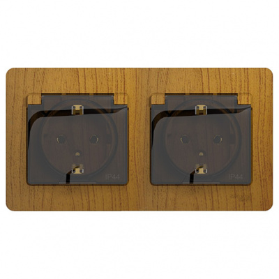 Розетка двойная с заземлением со шторками в сборе IP44 Systeme Electric Glossa Дуб Systeme Electric Glossa GSL000547