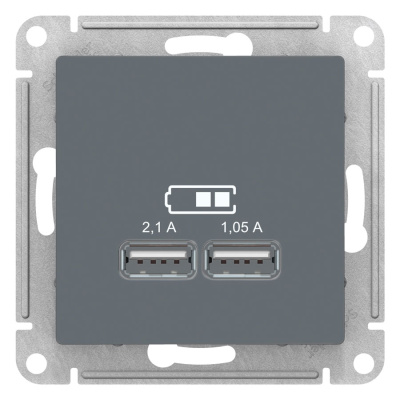 Розетка USB 5В 1 порт x 2,1A 2 порта х 1,05A механизм Schneider Electric AtlasDesign Грифель Systeme Electric AtlasDesign ATN000733