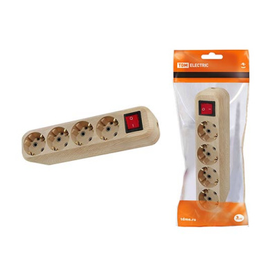 Колодка розеточная с выключателем 4 гнезда с заземлением 16A 250V IP20 сосна TDM ЭКО TDM ELECTRIC  SQ1806-0052