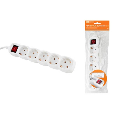 Удлинитель бытовой с выключателем, 5 гнезд с заземлением, ПВС3х1.0 - 3м, 16A, 250V, IP20 / белый TDM У03В TDM ELECTRIC  SQ1303-0121