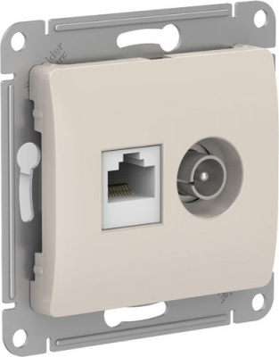 Розетка двойная ТВ + компьютерная RJ45 кат. 5Е механизм Systeme Electric Glossa Молочный Systeme Electric Glossa GSL000989