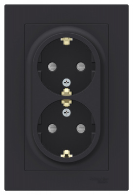 Розетка двойная с заземлением со шторками 16A в сборе Schneider Electric AtlasDesign Карбон Systeme Electric AtlasDesign ATN001026