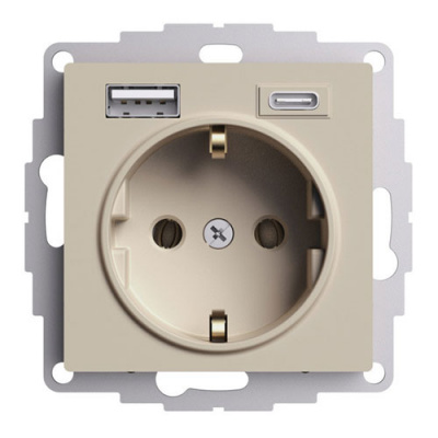SE AtlasDesign Розетка с 2 USB Песочный 16А A+C 5В/24А/30А 2х5В/15А механизм Systeme Electric AtlasDesign ATN001232