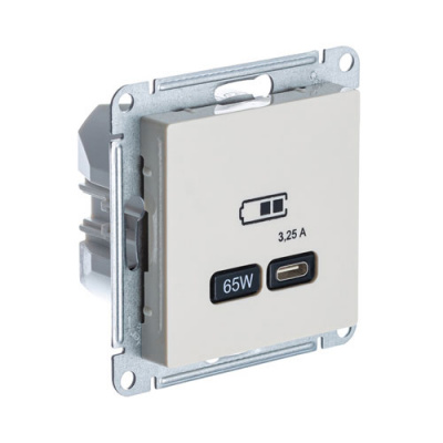 Розетка USB тип-C 65W высокоскор.заряд. QC PD механизм Schneider Electric AtlasDesign Бежевый Systeme Electric AtlasDesign ATN000227