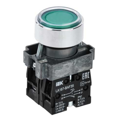 Кнопка LA167-BAF35 d=22мм 1з+1р зеленая IEK IEK LA167 BBT20-BAF35-3-22-67-K06