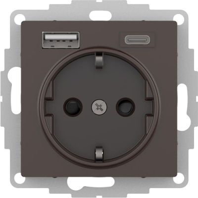 Розетка 16А c 2 USB A+C 5В/2,4А/3,0А 2х5В/1,5А механизм Schneider Electric AtlasDesign Мокко Systeme Electric AtlasDesign ATN000632