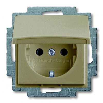 Розетка с заземлением с крышкой, в сборе, IP44 ABB Basic55 Шампань ABB Basic 55 2CKA002018A1501
