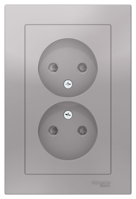 Розетка двойная без заземления со шторками 16A в сборе Schneider Electric AtlasDesign Алюминий Systeme Electric AtlasDesign ATN000322