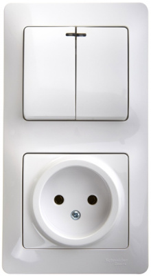 Блок: Розетка + 2-клавишный выключатель с подсветкой Systeme Electric Glossa Белый Systeme Electric Glossa GSL000173