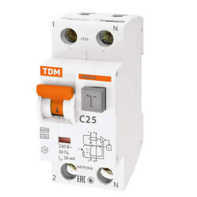 Дифференциальный автомат 1P+N 25 (C) 6kA тип A 30mA TDM АВДТ63 TDM ELECTRIC  SQ0202-0004
