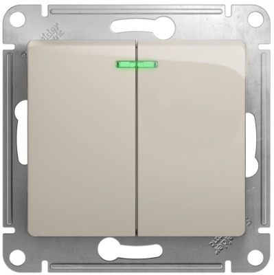 Выключатель 2-клавишный с подсветкой (схема 5A) 10AX механизм Systeme Electric Glossa Молочный Systeme Electric Glossa GSL000953