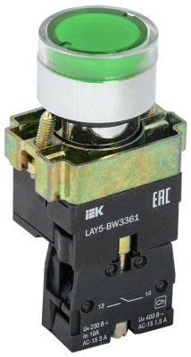 Кнопка управления LAY5-BW3361 с подсветкой зеленый 1з IEK IEK  BBT50-BW-K06