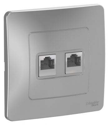 Розетка двойная компьютерная скрытой установки RJ45 кат.5E Systeme Electric Blanca Алюминий Systeme Electric Blanca BLNIS045453