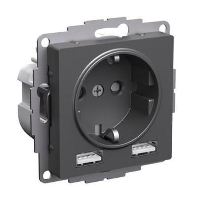 SE AtlasDesign Розетка c 2 USB Базальт 16А A+A 5В/24А 2х5В/12А механизм Systeme Electric AtlasDesign ATN001430