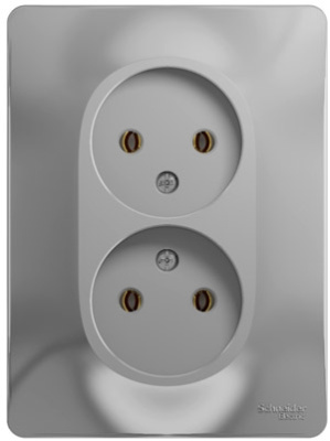 Розетка 2-я без заземления в сборе с рамкой Systeme Electric Glossa Алюминий Systeme Electric Glossa GSL000320