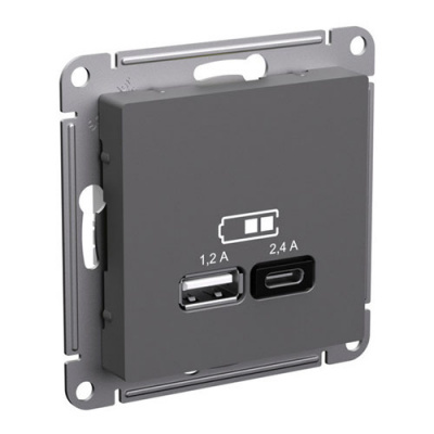 SE AtlasDesign Розетка USB Базальт A+С 5В/24А 2х5В/12А механизм Systeme Electric AtlasDesign ATN001439