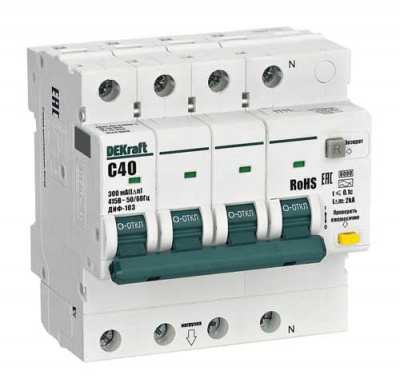 DEKraft ДИФ-103 Дифавтомат 3P+N 40А 300мА AC C 6кА DEKraft ДИФ-103 16423DEK