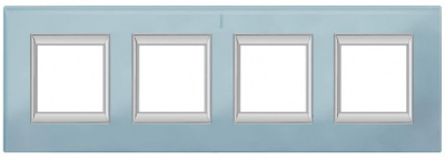 Рамка прямоугольная вертикальная немецкий стандарт 2+2+2+2 мод Bticino Axolute Голубое стекло  Bticino Axolute HA4802/4VZS