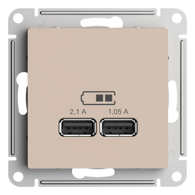 SE AtlasDesign Розетка USB Песочный A+A 5В/21 А 2х5В/105 А механизм Systeme Electric AtlasDesign ATN001233