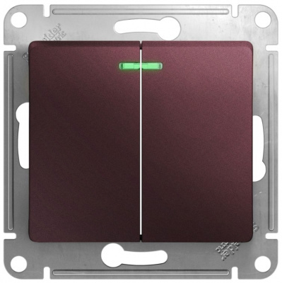 Выключатель 2-клавишный с подсветкой (схема 5A) 10AX механизм Systeme Electric Glossa Баклажановый Systeme Electric Glossa GSL001153
