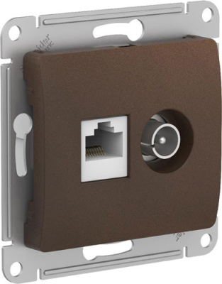 Розетка двойная ТВ + компьютерная RJ45 кат. 5Е механизм Systeme Electric Glossa Шоколад Systeme Electric Glossa GSL000889