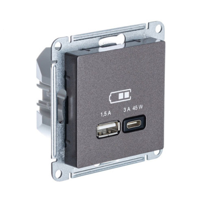 Розетка USB A + тип-C 45W высокоскор.заряд. QC PD механизм Schneider Electric AtlasDesign Мокко Schneider Electric AtlasDesign ATN000629