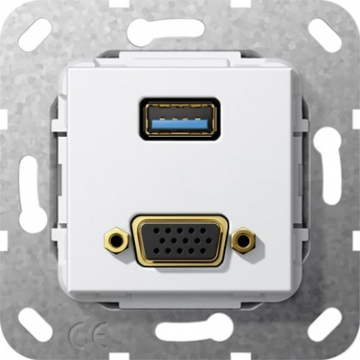 Разъем USB 3.0 тип A + VGA, инвертирующий адаптер Gira System-55 Белый глянец Gira System 55 568803Gira
