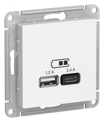 Розетка USB  A+С 5В/2,4 А 2х5В/1,2 А механизм Schneider Electric AtlasDesign Белый Systeme Electric AtlasDesign ATN000139