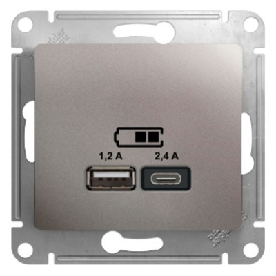 Розетка USB A+С, 5В/2,4А 2х5В/1,2 А механизм Systeme Electric Glossa Платина Systeme Electric Glossa GSL001239