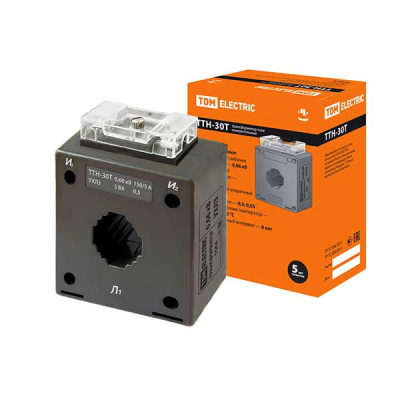 Трансформатор тока 150/5A, класс 0.5, шина до 30мм TDM ТТН30T/150/5- 5VA/0,5 TDM ELECTRIC ТТН SQ1101-0066