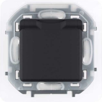 Розетка с заземлением, защитной крышкой и интегрированными защитными шторками для скрытого монтажа, IP44 16 А, напряжение ~250В, 3680 Вт. Legrand Inspiria Антрацит Legrand Inspiria 673743