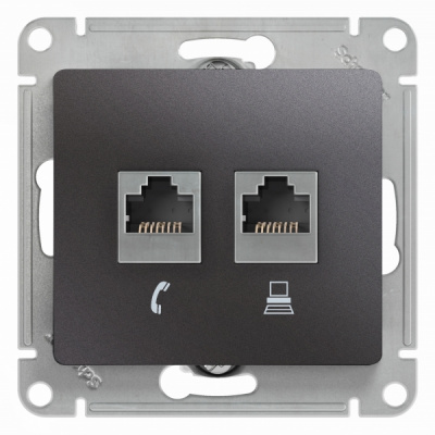 Розетка двойная RJ11+RJ45 кат.5E механизм Systeme Electric Glossa Графит Systeme Electric Glossa GSL001385