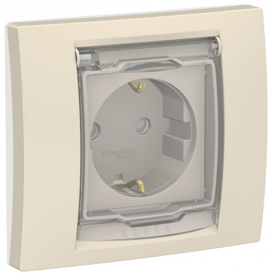 Розетка с заземлением со шторками с крышкой IP44 Schneider Electric Unica New Бежевый Schneider Electric Unica New NU003744