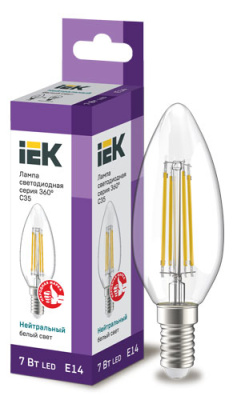 Лампа светодиодная свеча C35 7Вт 230В 4000К E14 серия 360° IEK IEK  LLF-C35-7-230-40-E14-CL